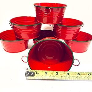 SET/7 CUTE CHRISTMAS MINIATURE METAL FARMHOUSE WASH BUCKET TRINKET FLORAL GIFT